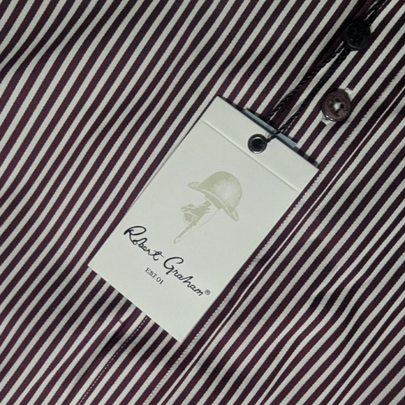 Robert Graham Luther Dress Shirt Men XL Burgundy Stripe Button Long Sleeve NWT - Picture 5 of 16